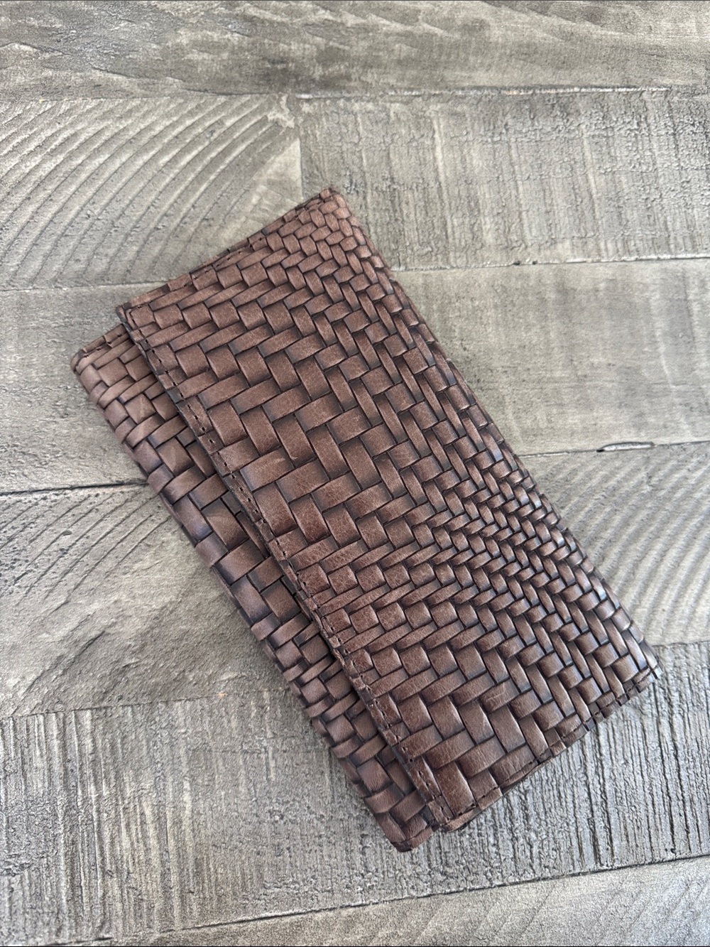 Patricia Nash Woven Leather Long Wallet in Brown